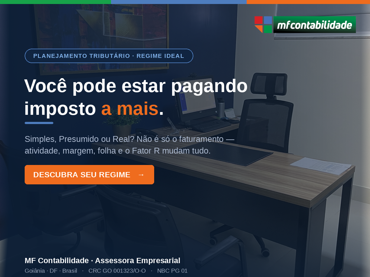 Capa do artigo da MF Contabilidade: Simples, Presumido ou Real: qual o regime tributário ideal para a sua empresa (e como pagar o justo)