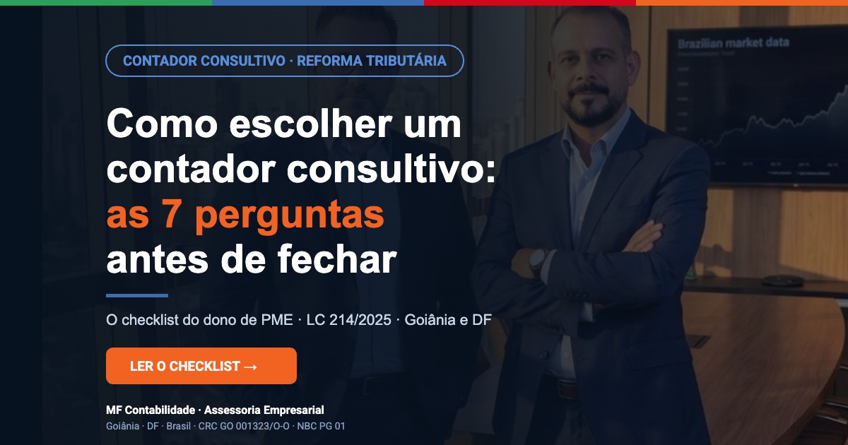 Capa: como escolher um contador consultivo atualizado na Reforma Tributária - as 7 perguntas antes de fechar, MF Contabilidade
